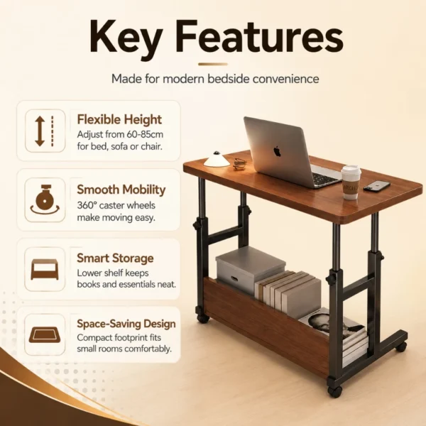Movable Adjustable Bedside Laptop Table