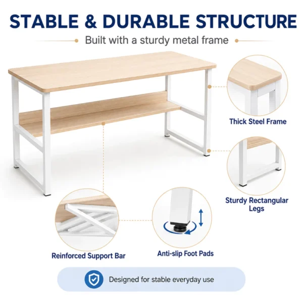 Modern Wooden Study Desk with Bookshelf