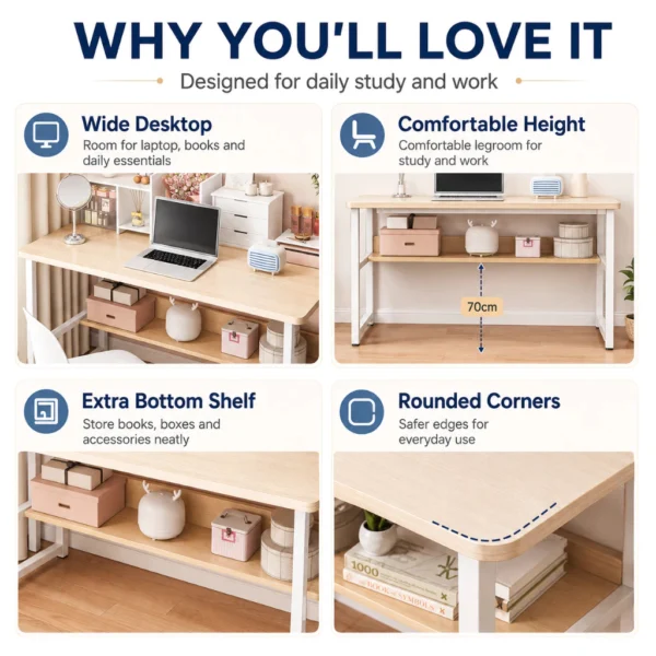 Modern Wooden Study Desk with Bookshelf